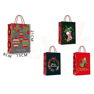 BOLSA DE REGALO NAVIDAD ADORNOS NAVIDEÑOS 21 X 15 X 8 CMS.
