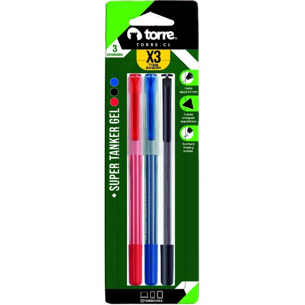 SET 3 LAPICES SUPER TANKER GEL TORRE 0,5 MM  N/A/R 1