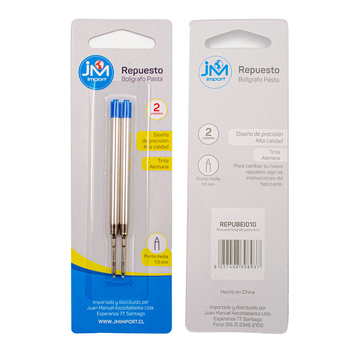 REPUESTO BOLIGRAFO JM IMPORT PARKER PASTA MEDIO AZUL 2UN. 1