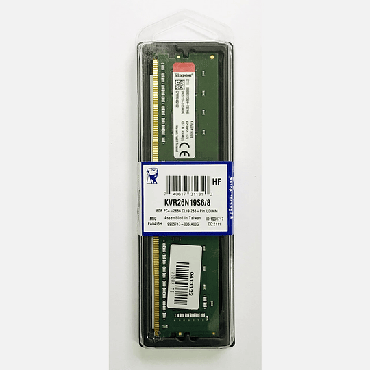 MEMORIA RAM KINGSTON KVR 8GB 2666MHZ DDR4 DIMM KVR26N19S6/8