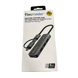 HUB USB TIPO-C Y USB-A TECMASTER 4 PUERTOS USB 3.0 TM-100543