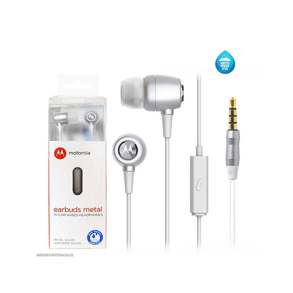 AUDIFONOS MOTOROLA EARBUDS SH009 C/MICROFONO METAL PLATA 1
