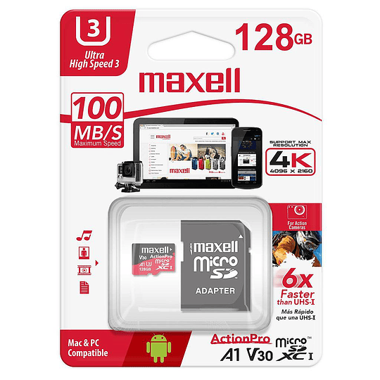 TARJETA DE MEMORIA MAXELL MCSD UHS3 4K 128GB C/ADAPTADOR