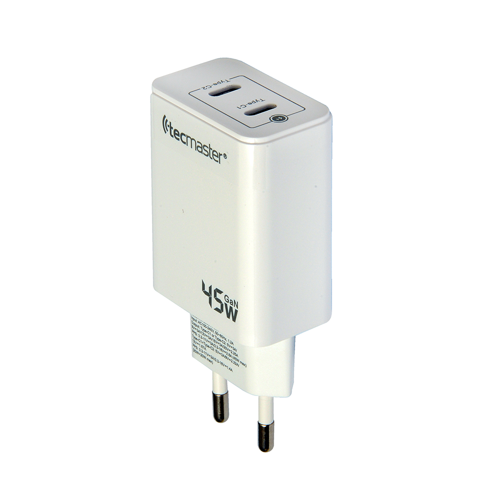 CARGADOR DE CELULAR TECMASTER CARGA RAPIDA 45W 2 TIPO C TM-200541-WH 1