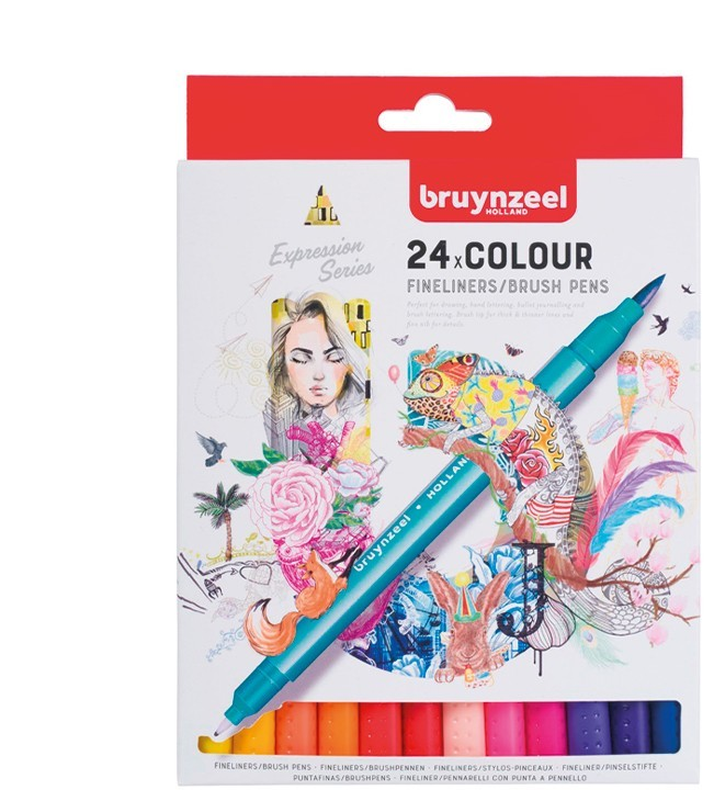 MARCADOR DOBLE PUNTA FINO 24 COLORES BRUYNZEEL FINELINERS 1