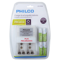 CARGADOR  DE PILAS PHILCO C/4 PILAS AA 2700mAh PRECARGADAS