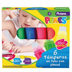 TEMPERA TORRE EN TUBO+PINCEL 6 COLORES NEON PEKES