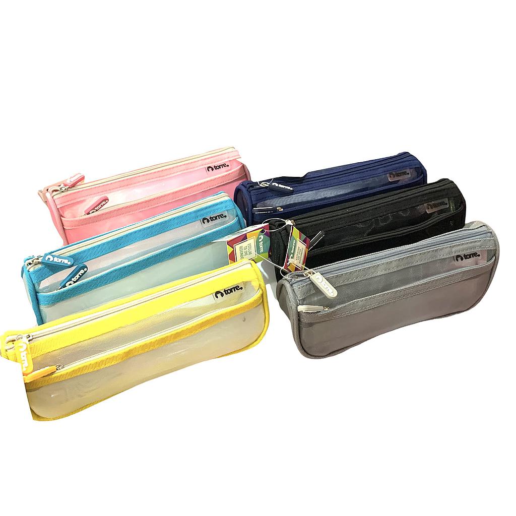 ESTUCHE ESCOLAR TORRE MALLA 2 CIERRES 20 X 5 X 7 CMS. 1