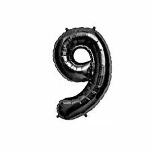 GLOBO GLAM NUMERO 9 NEGRO METALIZADO 80CMS. 1UNID.