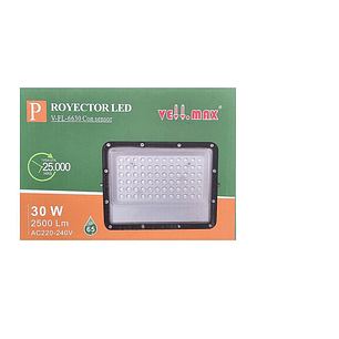 PROYECTOR LED VELLMAX SLIM V-FL-6630 CON SENSOR  C/NEGRO 220V 30W 6500K LUZ FRIA