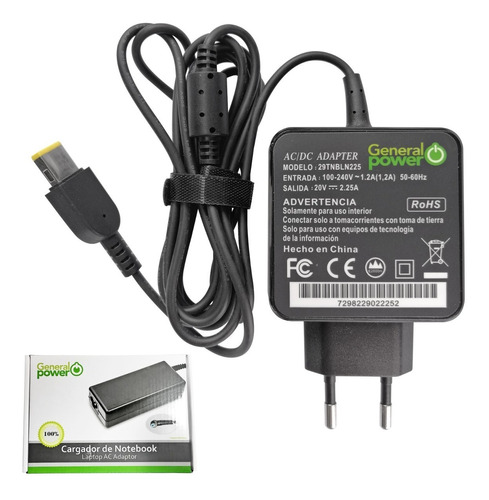 CARGADOR NOTEBOOK GENERAL POWER 29TNBLN225 LENOVO 20V/2.25 TIPO USB 1