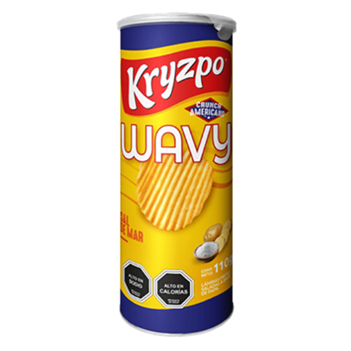 PAPAS FRITAS KRYZPO WAVY SAL DE MAR TARRO 110 GRS