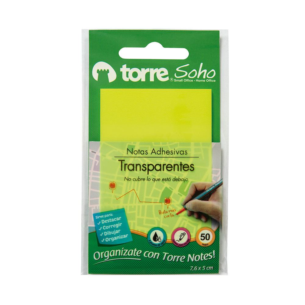 NOTAS ADHESIVAS TORRE TRANSPARENTE AMARILLO 7,6 X 5CM 50 HJS 1