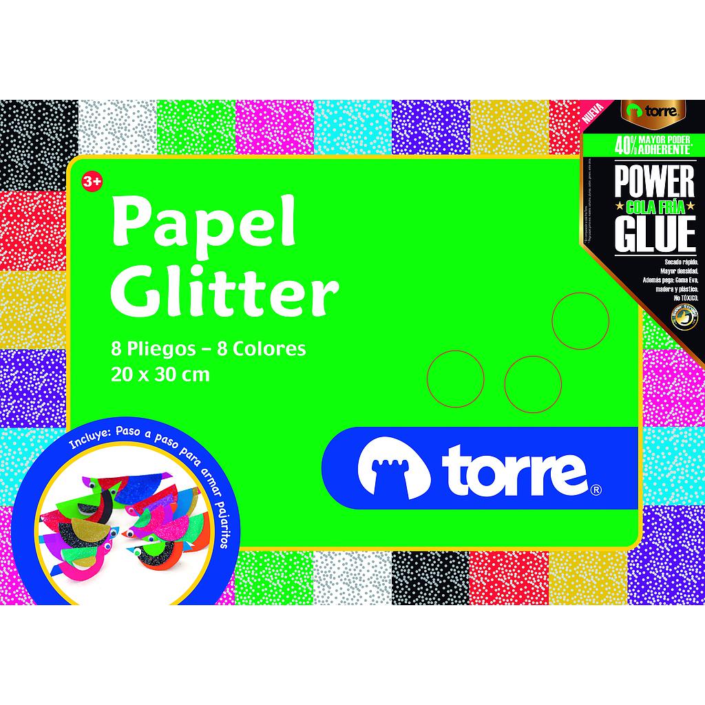 ESTUCHE TORRE PAPEL GLITTER IMAGIA 8 PLIEGOS 1