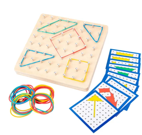 GEOPLANO CUADRADO DE MADERA C/ELASTICOS DE COLORES KINDER MIX  1