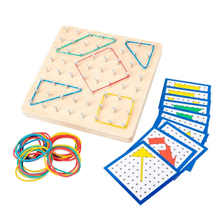 GEOPLANO CUADRADO DE MADERA C/ELASTICOS DE COLORES KINDER MIX 