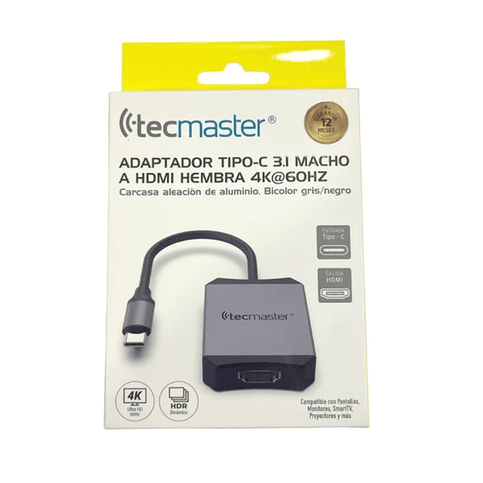 ADAPTADOR TECMASTER USB-C 3.1 MACHO A HDMI HEMBRA 4K