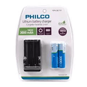 CARGADOR  DE PILAS PHILCO INCLUYE PILAS  3000mAh PRECARGADAS 18650