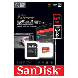 TARJETA DE MEMORIA SANDISK 64GB 4K MICROSD XC V30 EXTREME PRO A2 170MB/s