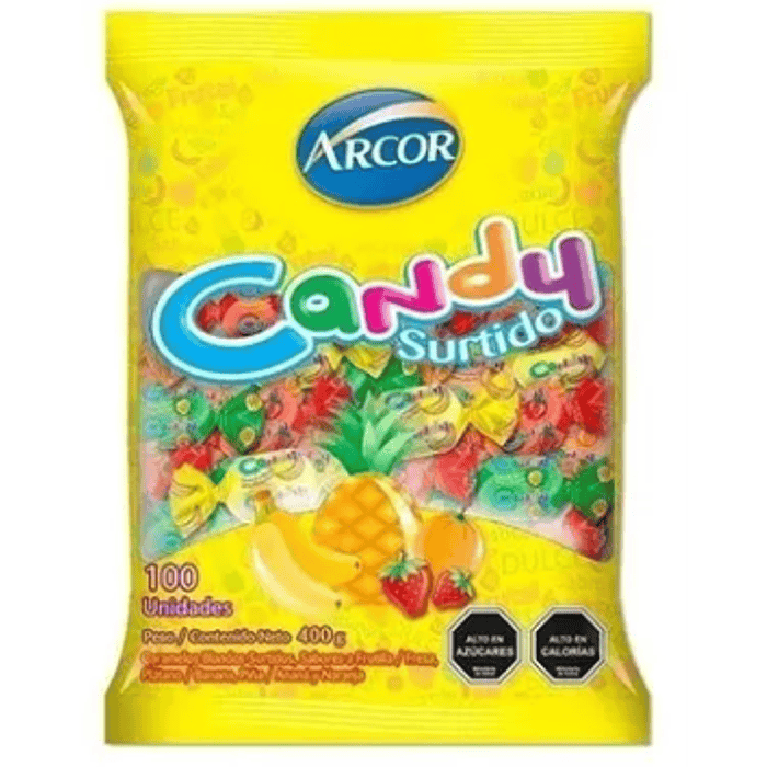 BOLSA CARAMELO CANDY MASTICABLE SABOR FRUTALES ARCOR X 100 UNDS.