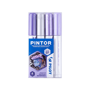 SET PINTOR PILOT FINO 4 UNIDADES COLOR PLATEADO VIOLETA PASTEL, VIOLETA, VIOLETA METALIZADO 