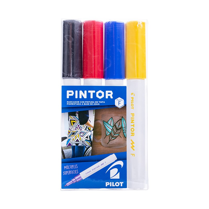 SET PINTOR PILOT FINO 4 UNIDADES COLOR NEGRO ROJO AZUL AMARILLO 1