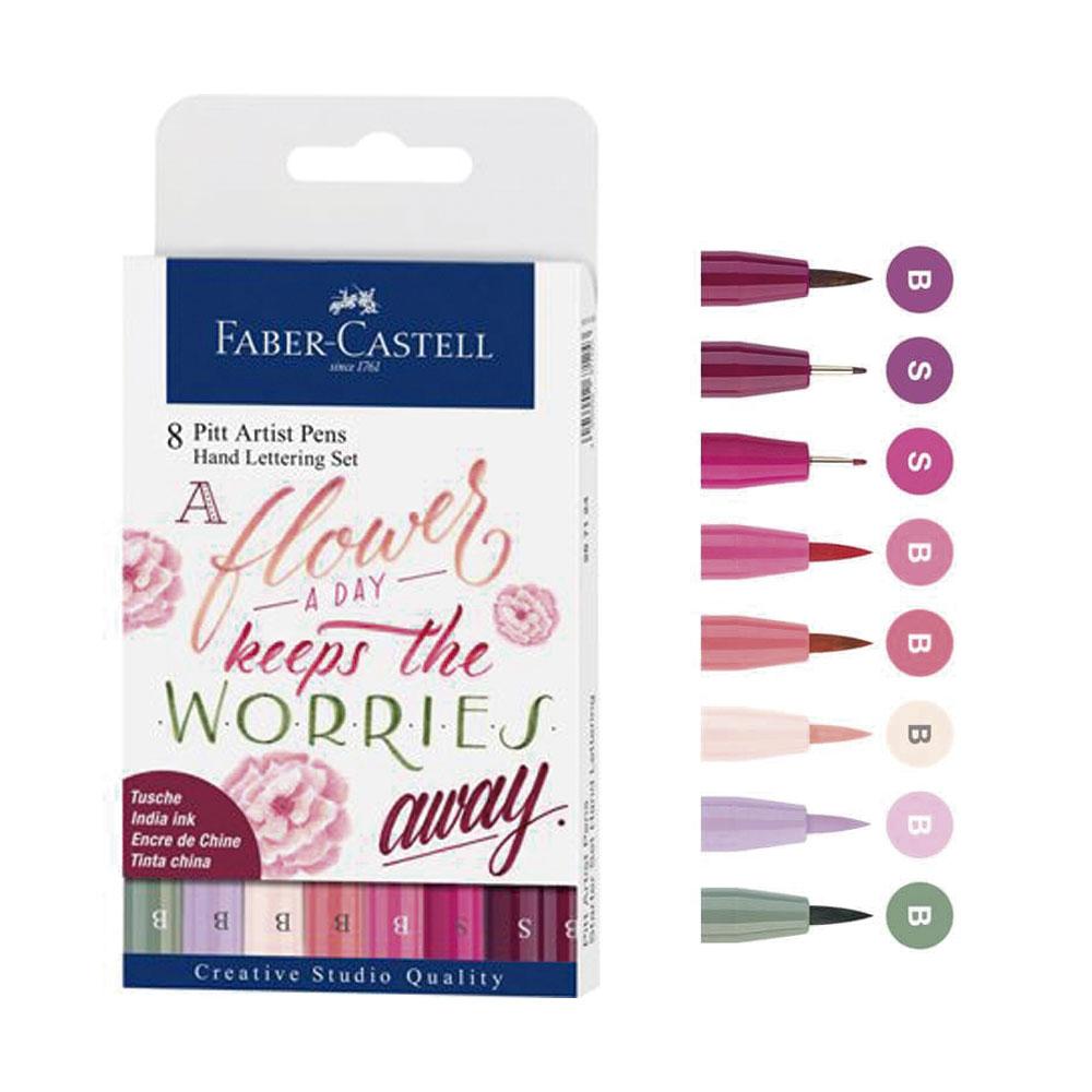 SET ROSAS MARCADORES FABER TINTA CHINA 8 SET COLORES LETTERING 1