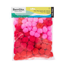 POMPOM BARRILITO GAMA DE ROSADOS-ROJOS 100 UN 1