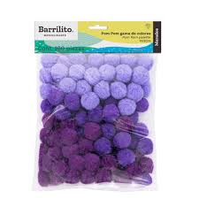 POMPOM BARRILITO GAMA DE LILAS-MORADOS 100 UN 1