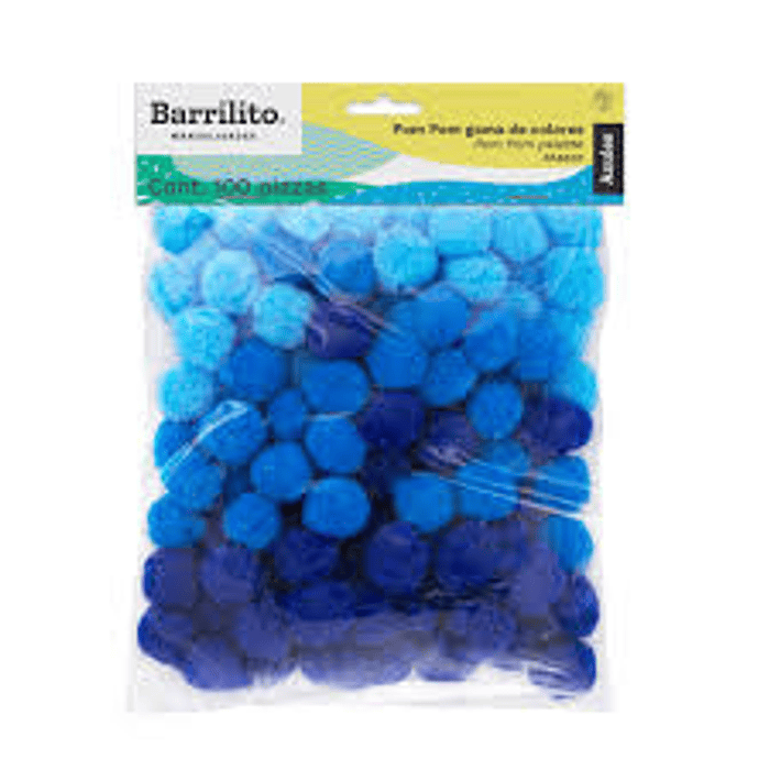 POMPOM BARRILITO GAMA DE CELESTES-AZULES 100 UN