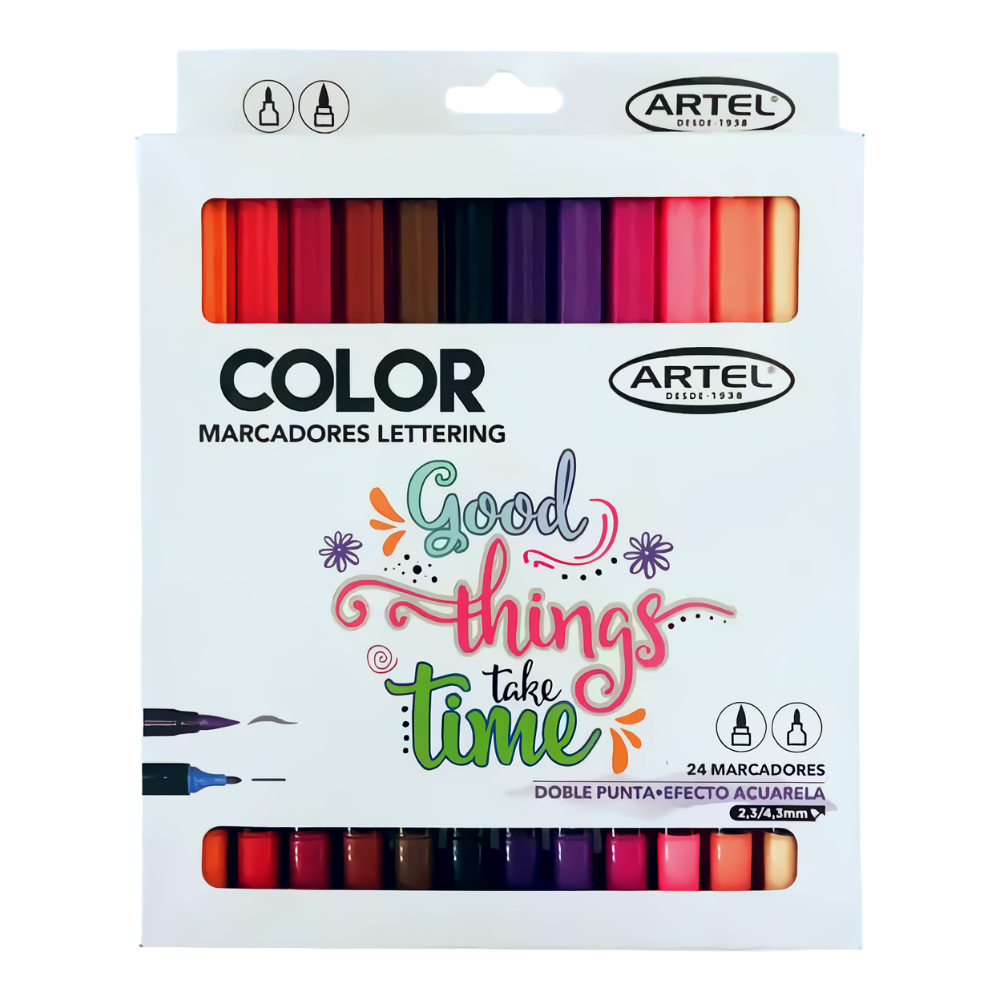 MARCADORES ARTEL DOBLE PUNTA LETTERING 24 COLORES 1