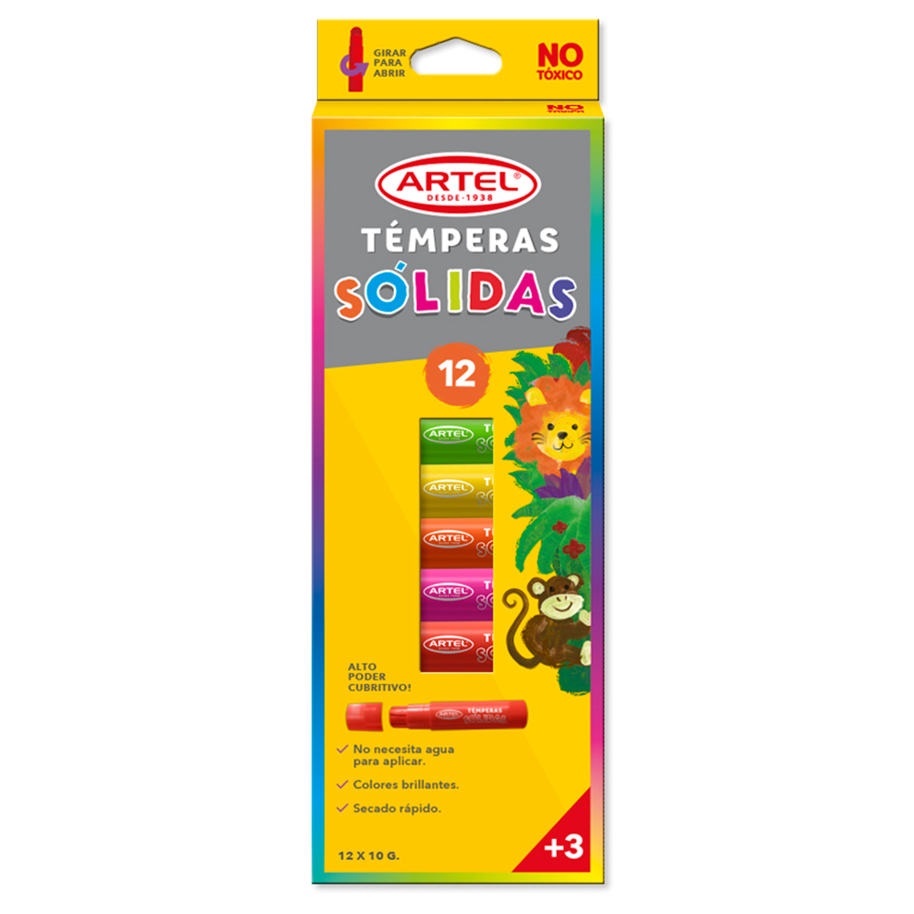 TEMPERA SOLIDA ARTEL 12 COLORES SECADO RAPIDO