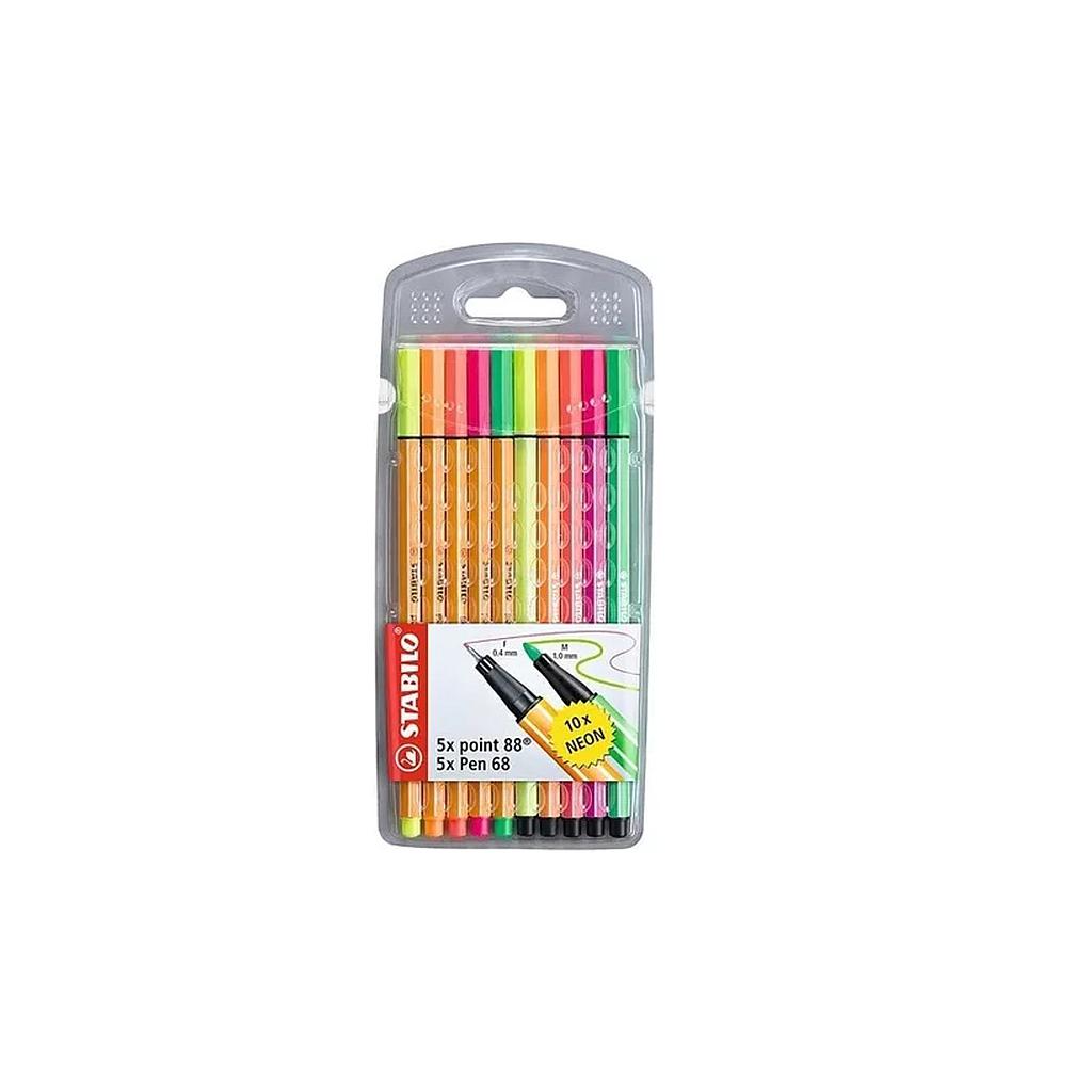 ROTULADOR STABILO PEN 68 / POINT 88 0,4MM /1MM 10UNID. COLORES NEON 1