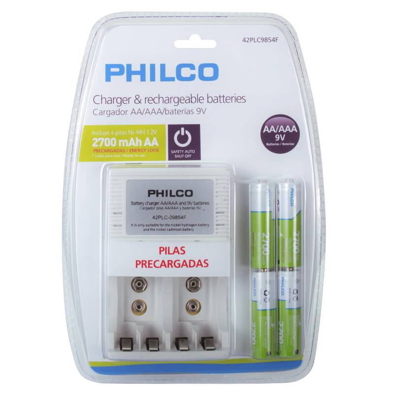 CARGADOR  DE PILAS PHILCO C/4 PILAS AA 2700mAh PRECARGADAS 1