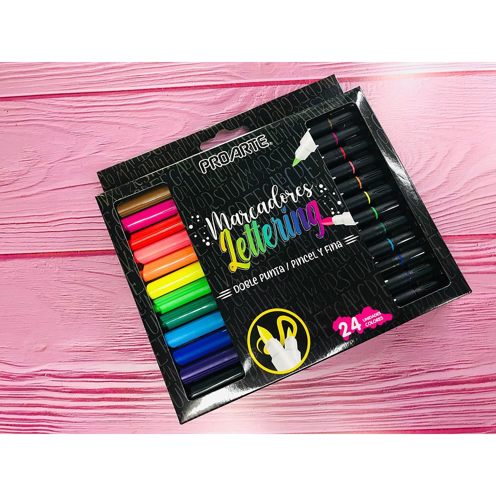 MARCADORES PROARTE DOBLE PUNTA LETTERING 24 COLORES 1