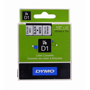 CINTA DYMO D1 TIPO CASSETTE BLACK/WHITE 12mm x 7M ( 45013 )