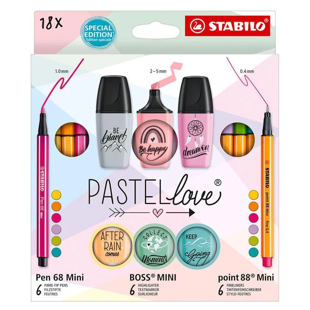 SET STABILO PASTEL LOVE 18 PZS. 0.4MM / 1.0MM / 2-5MM  1