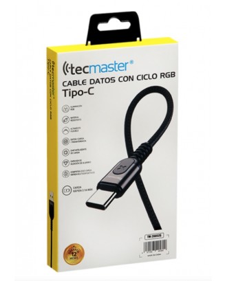 CABLE DE DATOS TECMASTER USB C CON CICLO DE RGB 1.2 MT 1