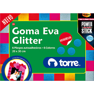 ESTUCHE TORRE GOMA EVA GLITTER 20 X 30 CM 6 UND. AUTOADH. ( CM )