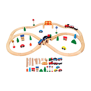 JUEGO TREN LA CIUDAD DE MADERA JM IMPORT 49PCS. HJD93664 (HE129)