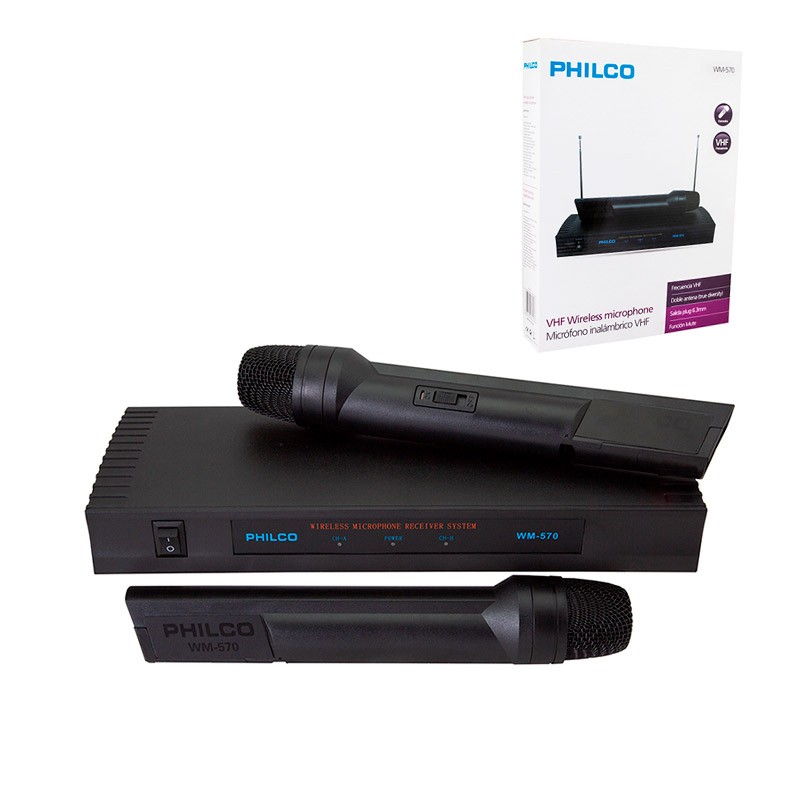 MICROFONO INALAMBRICO VHF PHILCO WM-570 PLUG 6.3mm FUNCION MUTE 1
