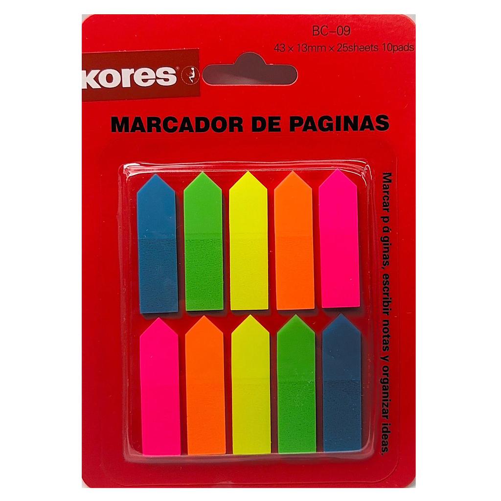 BANDERITA KORES 5 COLORES BC-09  25 HJS. 10 PAD.  43 X 13 mm 1