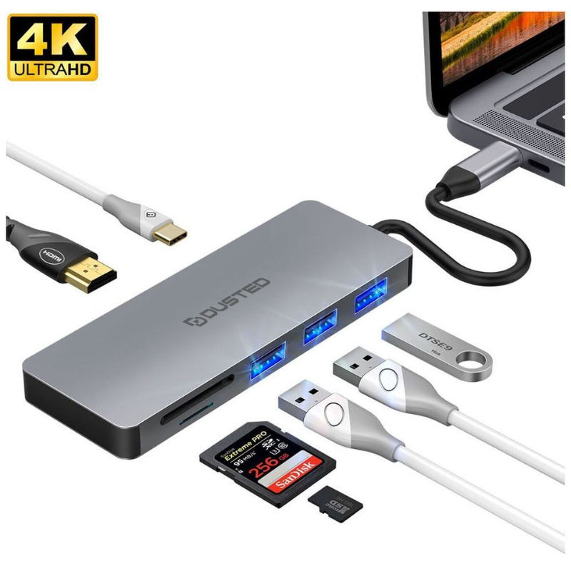 HUB USB TIPO-C DUSTED 7 EN 1 HDMI 4K MICRO SD USB-A USB-C 1