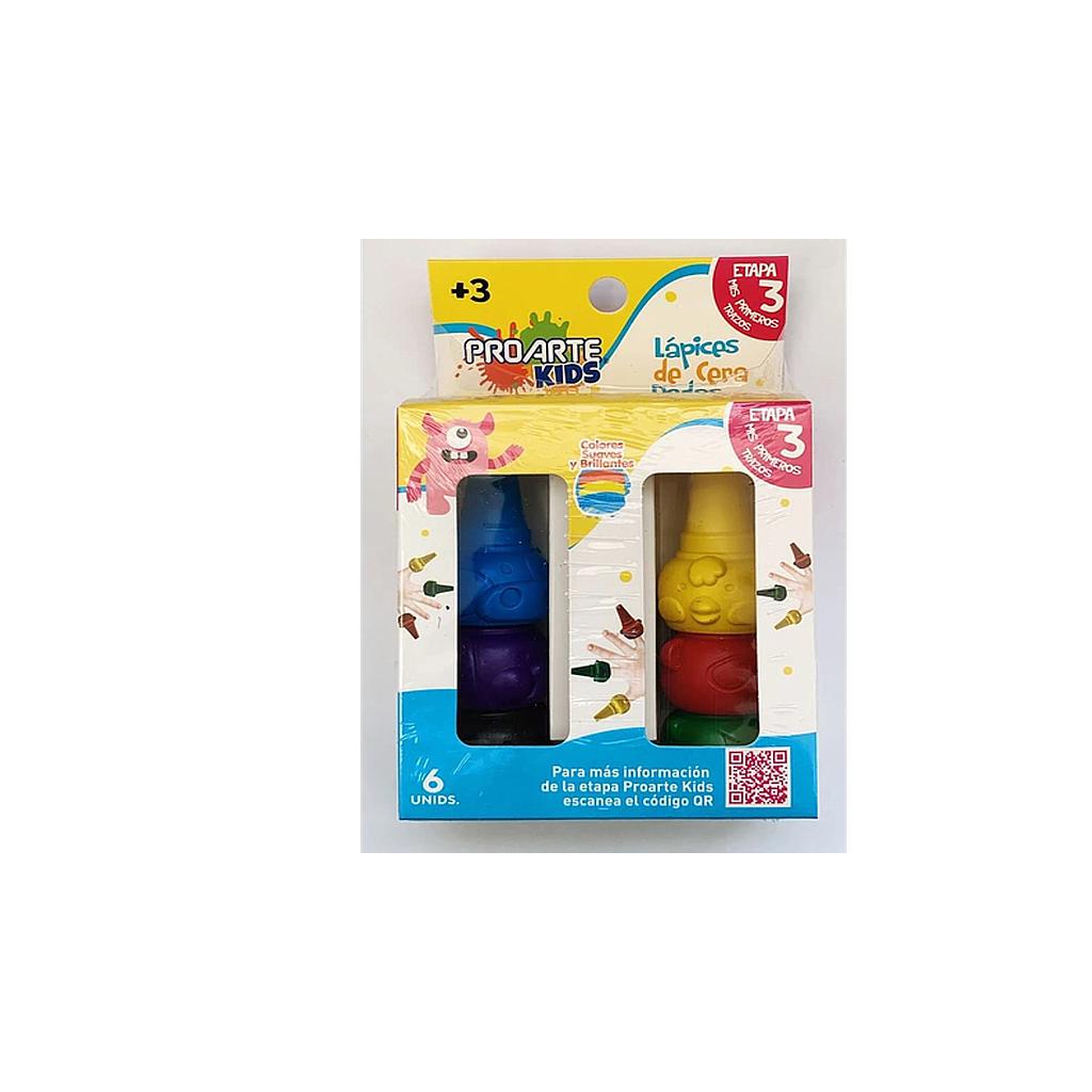 LAPICES DE CERA PROARTE KIDS P/DEDOS 6 COLORES (CM) 1