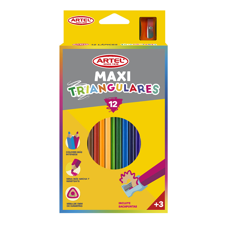 LAPICES DE COLORES ARTEL MAXI TRIANGULARES 12 Und. ( CM ) 1