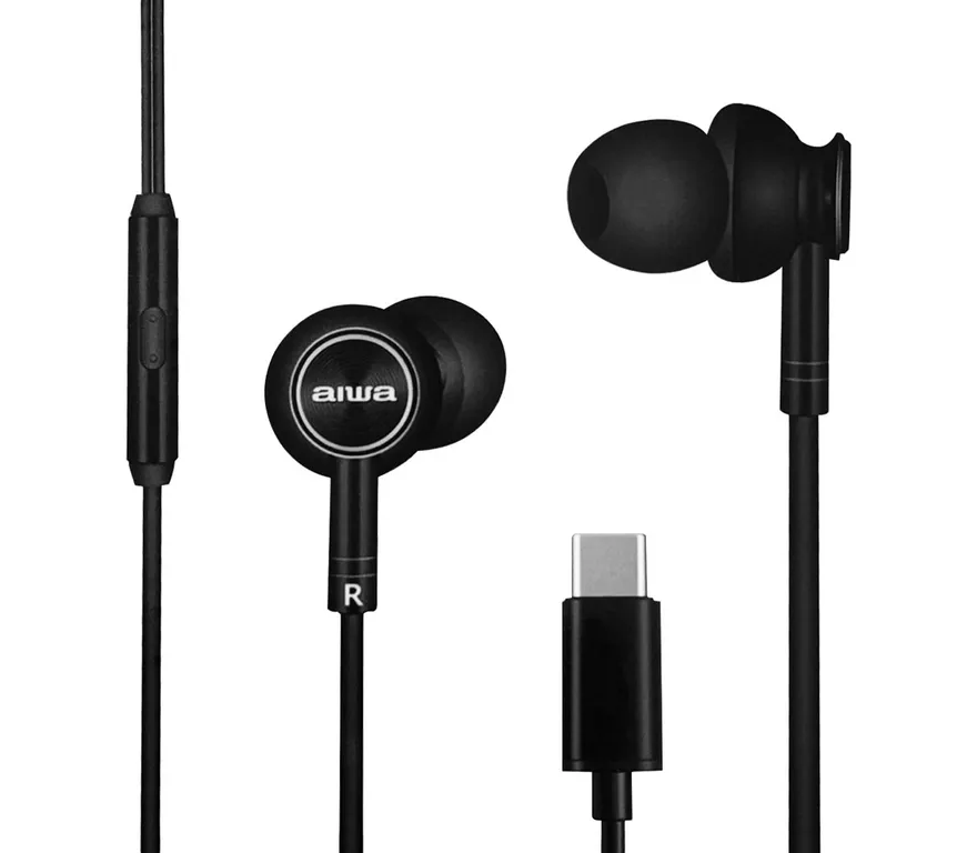 AUDIFONOS AIWA USB TIPO C WA-I30TC C/MICROFONO NEGROS 1