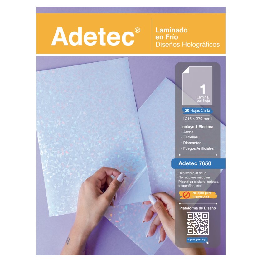 LAMINADO EN FRIO HOLOGRAFICO ADETEC CARTA 216 X 279mm DISEÑOS SURTIDOS 20HJS. 1