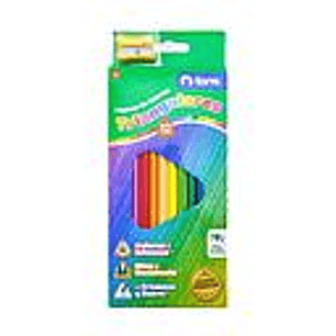 LAPICES DE COLORES TORRE TRIANGULARES + SACAPUNTA 12UNID.