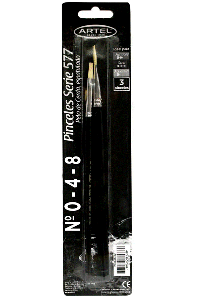 BLISTER PINCEL ESPATULADO ARTEL SERIE 577 3UNID. N°0-4-8  1
