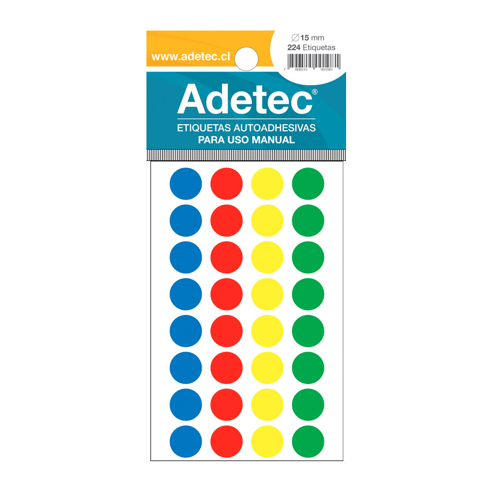 ETIQUETA ADETEC CIRCULAR 4 COLORES 15MM. 224 UNID.  1